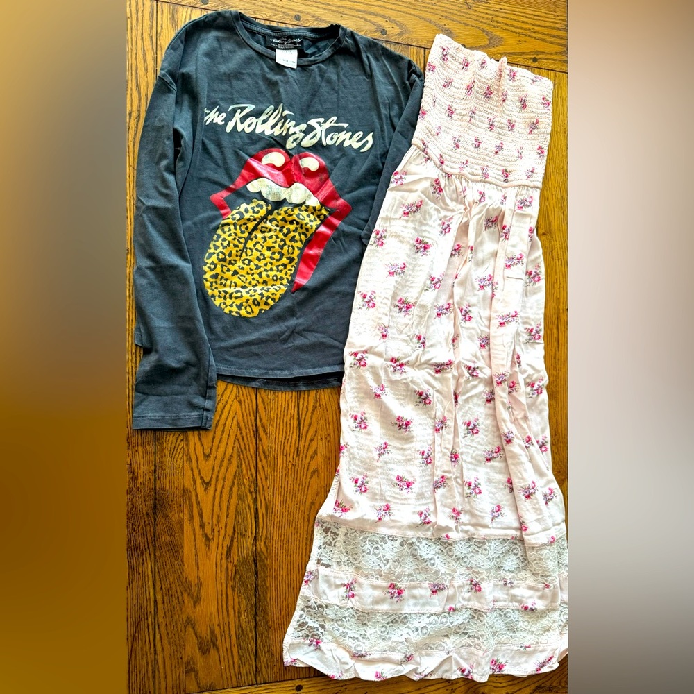 Girls Bundle of 2: shirt Zara size 13-14 and midi dress Abercrombie size XL kids